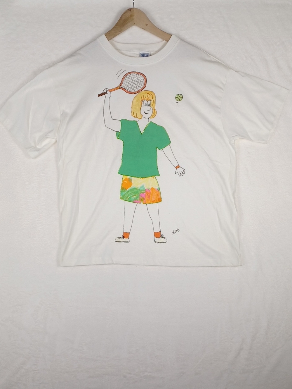 Mixed Blues Womens Whimsical Tennis Core Novelity Graphic Tee Shirt, Made In USA